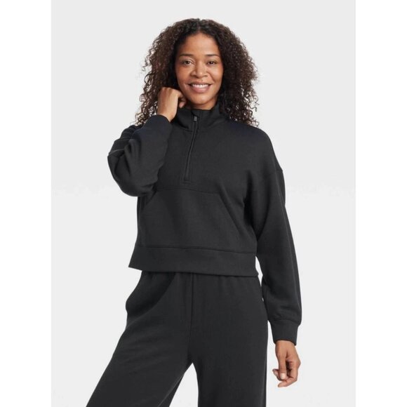 All in Motion Women's Small Black Core Fleece Pullover 1/2 Zip Sweatshirt Pocket - Picture 2 of 16